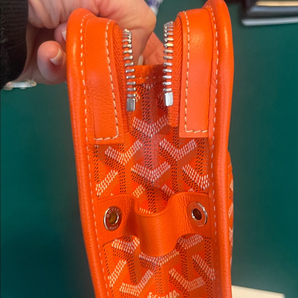 Goyard Orange Chevron Canvas Zip Pouch Tote - Picture 9 of 9